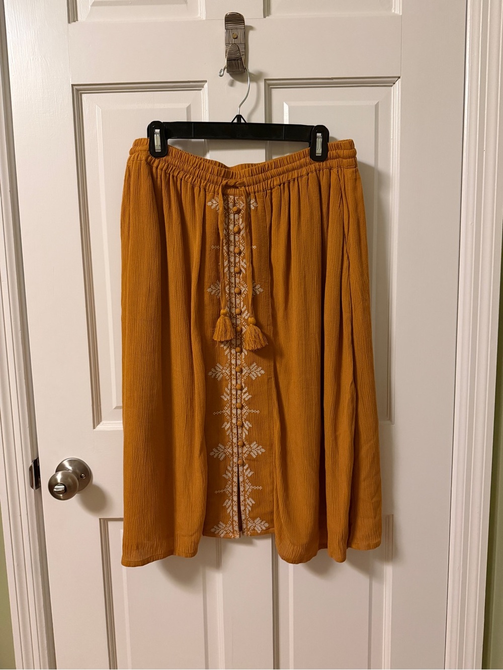 Garnet Hill Embroidered Mustard boho Midi Skirt